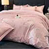 Juego de cuatro piezas de bordado de algodón puro, funda nórdica y fundas de almohada bordadas 100% algodón, apto para todas las estaciones, lavable a máquina, cama matrimonial, ropa de cama para el hogar
