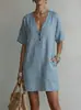 Vestido de Bolso Independente Transfronteiriço Amazon Casual Botão 2026 Nova Moda Feminina Europeia e Americana Verão Confortável Roupa Feminina