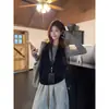 Suéter de punto gris ajustado de manga larga con cuello halter estilo coreano para mujer 2025 Otoño Temprano Nuevo Trabajo Pantalones Casuales