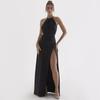 Vestido de primavera para mujer, nuevo, sexy, con cuello sin espalda, largo, dividido, de comercio exterior europeo y americano. Vestido de noche de moda.