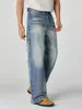 Roupas Masculinas Fengshe / Primavera Estilo Americano alta qualidade trabalho pesado perna larga bigodudo tridimensional cintura alta jeans solto