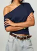 Tops Europeus e Americanos Transfronteiriços 2026 Estilo Novo com Design Elegante, Cintura Franzida, Ombro a Ombro Casual Roupas Femininas de Manga Curta