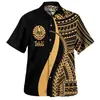 Cor Tahiti Havaí Impressão Digital 3D Tahiti Polinésio Manga Curta Camisa de Renda Casual