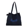Mochila casual de lona de gran capacidad, bolsa de cordón con letras estilo perezoso, bolso de hombro para mujeres oficinistas, para ir al trabajo, ir de compras y tutorías