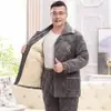 Pijama para Hombre Otoño e Invierno Tres Capas Engrosado Forrado de Felpa Coral Fleece Acolchado Traje Cálido para Padre de Mediana Edad y Anciano Ropa de Casa