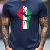 Camiseta Patriótica de Algodón Puro para Hombre con Gráfico de Puño Talla Europea Micro-Stch