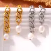 Pendientes Largos y Cortos con Cadena y Borla Estilo Europeo y Americano Nuevo, Elegantes y Sencillos, Pendientes de Perla de Agua Dulce Chapados en Oro de Acero de Titanio