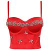 Top palabra de honor base en capas doméstico de otoño con patrón de pedrería, corsé bustier envolvente de rendimiento con varillas y tirantes espagueti Db1198, body sexy ajustado
