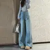 Roupa de maternidade para o outono, novas calças jeans largas de perna larga, estilo coreano, cintura com cordão, calças compridas casuais plus size que emagrecem para mulheres