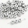 4*7mm Base de Plata Antigua Letra Negra Cuentas de Letra Acrílicas Cuentas Sueltas Accesorios para Joyería DIY Accesorios para Collares Pulseras