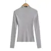 FS647-26 Otoño Estilo Coreano Blogger INS Cuello Alto Medio Liso Manga Larga Ajustado Suéter de Punto Camisa Base
