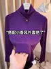 Camiseta Base de Cuello Alto Estilo Europeo para Mujer, Otoño e Invierno 2025, Elegante y Cálida de Manga Larga, Camiseta Lisa de Hombro Normal