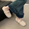 Nuevos zapatos peludos de invierno estilo coreano 2026, zapatos Mary Jane de felpa con punta redonda, zapatos planos de algodón de invierno para mujer para exteriores