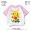 Camiseta Infantil de Algodão com Meia Manga, Top Raglan Co-branded de Manga Curta Novo Estilo Cartoon para Meninos e Meninas
