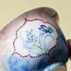 Juego de Tazas de Té de Cerámica de Alta Gama con Diseño de Ventana Pastel Bajo Esmalte de Mariposas y Flores, Incluyendo una Taza con Tapa para Uso en Casa