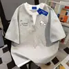 Camiseta de Algodón 100% Puro Estilo Coreano Marca de Moda Falsa de Dos Piezas Cuello Redondo Manga Corta para Hombres y Mujeres Verano Holgada Casual Tops de Pareja Ins