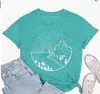 Comercio Exterior Tops para Mujer Comercio Electrónico Transfronterizo Amazon Camiseta de Algodón Colorida con Estampado de Montañas