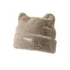 Gorro de Punto de Felpa con Orejas de Gato para Mujer, Versátil y Cálido para Otoño e Invierno, Gorro de Pelo Sintético tipo Visón, Gorro para Clima Frío con Protección para las Orejas, Parte Superior Plana