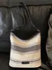 Bolso de hombro a rayas de algodón y lino vintage transfronterizo, bolso de mano de gran capacidad para viajes de vacaciones, bolso versátil de estilo étnico para debajo del brazo para mujer