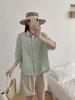Verano Nuevo Suelto Rayado Casual Camisa Tops para Mujer, Artístico Retro Solapa Rayado Versátil Camisa Tops para Mujer