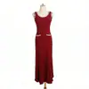 Conjunto de Punto de Color Sólido para Principios de Verano con Cuello Redondo, Adornos de Perlas, Cárdigan Corto, Vestido sin Mangas tipo Camiseta y Conjunto de Dos Piezas Estilo Chanel