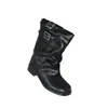 Nueva colección de otoño e invierno: Botines negros con hebilla de cinturón para mujer, con tacón grueso, efecto adelgazante, altura hasta la mitad de la pantorrilla y estilo retro tipo bota Martin.