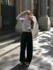 Calça Casual Solta de Perna Reta Branca com Manchas 2025 Primavera Feminina Estilo Coreano Cintura Elástica Calça Reta de Cintura Alta Ec*E