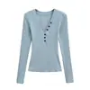 Camiseta Sexy de Manga Larga con Botones y Escote en V Profundo para Chicas Atrevidas en Estilo Pura Pasión, Nuevo Estilo de Otoño, Versátil, Camiseta Ajustada para Capas Interiores