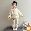 Pijama para Niñas Dibujos Animados Invierno Otoño e Invierno Engrosado Cálido Cárdigan para Bebé Conjunto de Ropa de Casa de Franela