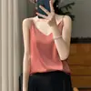 Camisola de Verão para Mulheres, Camisola de Acetato, Decote V Sexy, Colete de Cetim sem Mangas, Moderno e Versátil