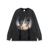 Camiseta de manga curta com estampa de desenho animado escuro estilo americano High Street Vintage Retro Loose de manga curta masculina e feminina