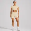 Conjunto Esportivo de Manga Curta com Costas Nuas Transfronteiriço para Mulheres com Bojos Top Fitness Roupa Esportiva ao Ar Livre Roupa de Yoga