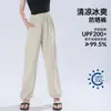 Calças de seda gelada de perna larga para meninas, finas de verão, cintura alta, frescas, para casa, com caimento, calças compridas retas com proteção solar