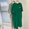 Vestido Camiseta de Algodón para Mujer Verano Nuevo Largo Medio Estilo Coreano Suelto Manga Corta Vestido Largo Simple Moda Vestido Estampado