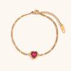 Pulseira de Temperamento Retrô Transfronteiriça Europeia e Americana Corrente Figaro Banhada a Ouro 18K Aço Inoxidável Pulseira de Diamante Vermelho Amor para Mulheres