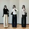 Super modeladores e confortáveis de usar~ Calça casual de corte reto estreito com cordão na cintura elástica e color blocking feminina nova outono inicial 2026 H092213