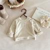Set de chaleco peludo nuevo Dianxi Otoño/Invierno 2026 para bebés niñas: Conjunto de tres piezas: cárdigan, camiseta básica y pantalones acampanados