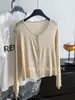Cardigan de Tencel y Lino con Caída para Clima Cálido, Manga Larga, Color Sólido, Botones, Casual, Primavera/Verano 2026 para Mujer, Camiseta Simple