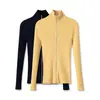Atacado de roupas femininas estilo europeu e americano Ins, novo para o outono de 2026, jaqueta de malha canelada slim fit com gola alta 9325002