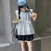 Conjunto de Camiseta Babydoll sin Mangas y Falda Corta para Niñas Verano Nuevo Ropa Infantil Conjunto de Dos Piezas de Chaleco y Falda Corta de Flor para Niñas