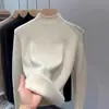Venta al por mayor transfronteriza otoño e invierno coreano cuello semi-alto forro polar grueso cálido manga larga suéter una pieza terciopelo interior top para mujer