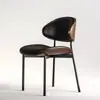 Cadeira de jantar estilo wabi-sabi de luxo leve com estofamento em couro, cadeira de café moderna de madeira curva de designer, cadeira de estudo para casa em madeira maciça