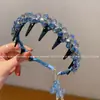 Diadema Coreana con Borla de Cristal y Lazo Delicado, Artesanía Pesada, Diadema Dentada, Pasador Esponjoso de Corona Alta, Accesorio para Recogido