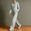 2026 Novo Conjunto de Moda Europeia e Americana para Mulheres, Cor Sólida, Gola Alta, Cardigan, Moletom e Calça de Pernas Largas para Mulheres Independentes