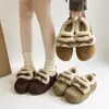 Sapatos de algodão Birkenstock marrons estilo coreano retrô com sola grossa para mulheres, novo modelo inverno 2026, quentes, forrados com fleece, botas de neve antiderrapantes para uso externo