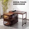 Mesa de Té Giratoria Móvil Balcón Hogar Máquina de Bar de Té Integrada Preparación de Té Mesa de Café Multifuncional Juego Completo Mesa de Té Gabinete de Agua para Té