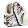Pantuflas de Algodón con Estampado de Ciervo Navideño de Dibujos Animados de Comercio Exterior para Mujer, Pantuflas Cálidas de Interior para Otoño e Invierno, Pod Venta al por Mayor Transfronteriza