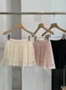 Saia Plissada de Chiffon Kekezoon Feminina Verão Novo Estilo Cintura Alta Elástica Emagrecedora Renda Curta 7590