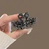 Presilha de cabelo de cisne de tamanho médio com strass de alta qualidade, estilo novo para mulheres, acessório de cabelo preto gunmetal, presilha de cabelo única para a parte de trás da cabeça, adequada para penteados semi-presos