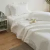Estilo Princesa Coreana Encaje de Hoja de Loto Cubre Cama de Algodón Doble Cara Juego de Tres Piezas Sábanas Acolchadas Espesadas de Algodón Puro Universal para Todas las Estaciones
